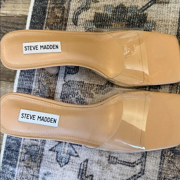 Steve Madden Womens Size 9.5 Elated Tan Lucite Clear Strap Heels - Picture 3 of 4